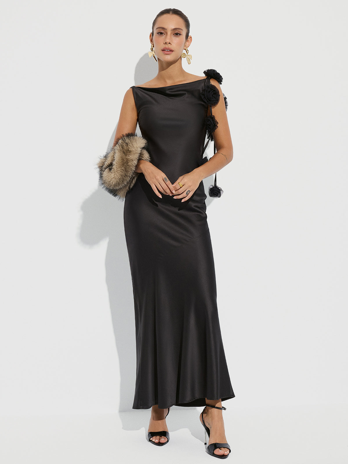 3D Flower Backless Satin Mermaid Dress