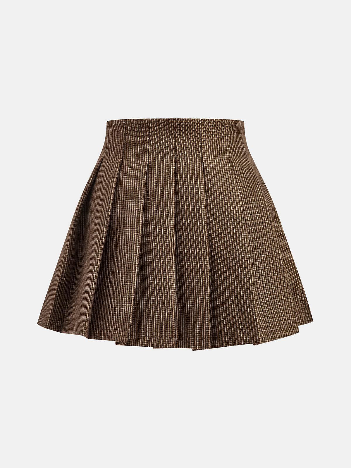 Mini-jupe plissée pied-de-poule avec ceinture décorative