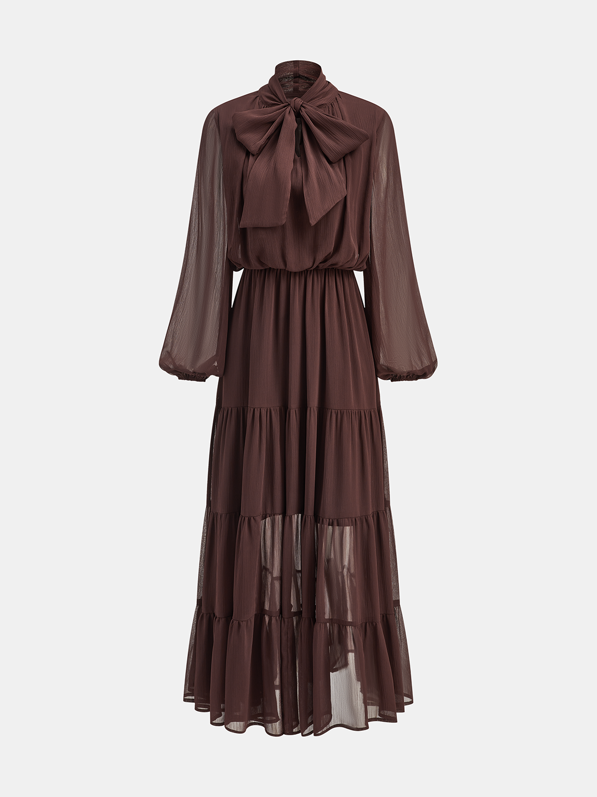 Robe longue à manches longues avec nœud en mousseline