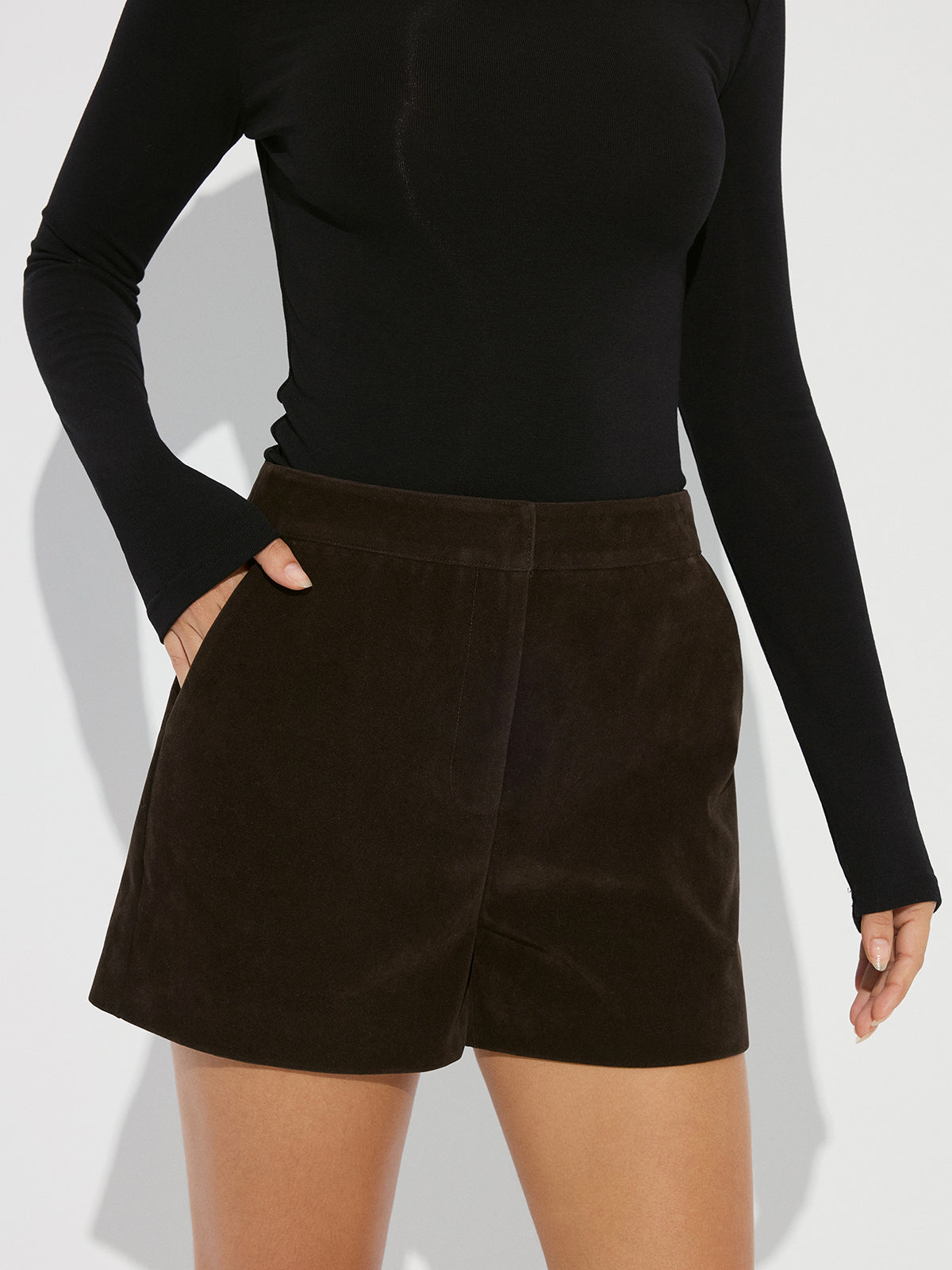Shorts mi-taille effet daim