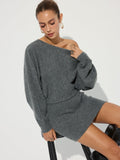 Asymmetric Off-Shoulder Knit Mini Dress