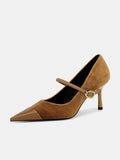Faux Suede Pointed-Toe Mary Jane Pumps
