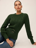Cinched Waist Belted Cable Knit Top
