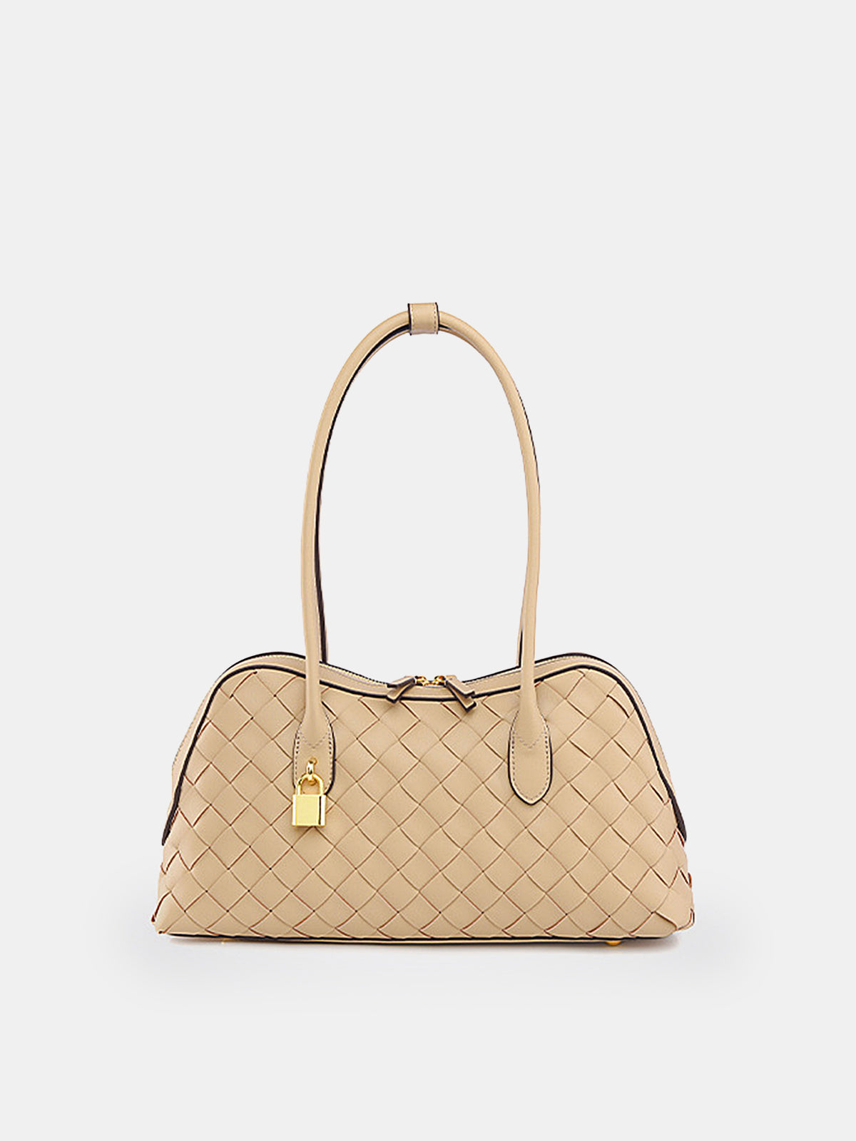 Schultertasche aus Webstoff mit goldenem Schlossdetail