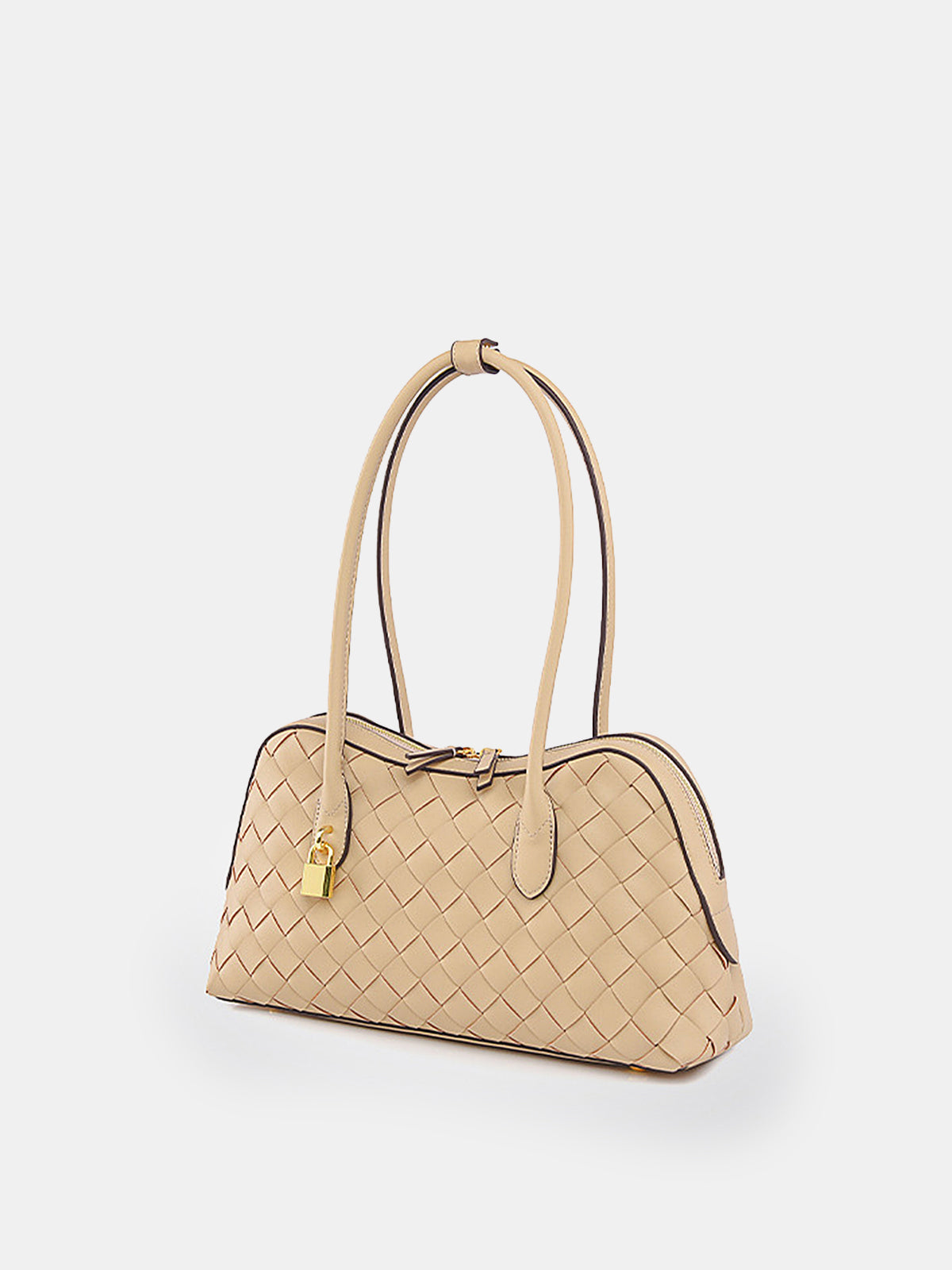 Schultertasche aus Webstoff mit goldenem Schlossdetail