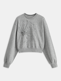 Gecropptes Blumen-Applikations-Sweatshirt