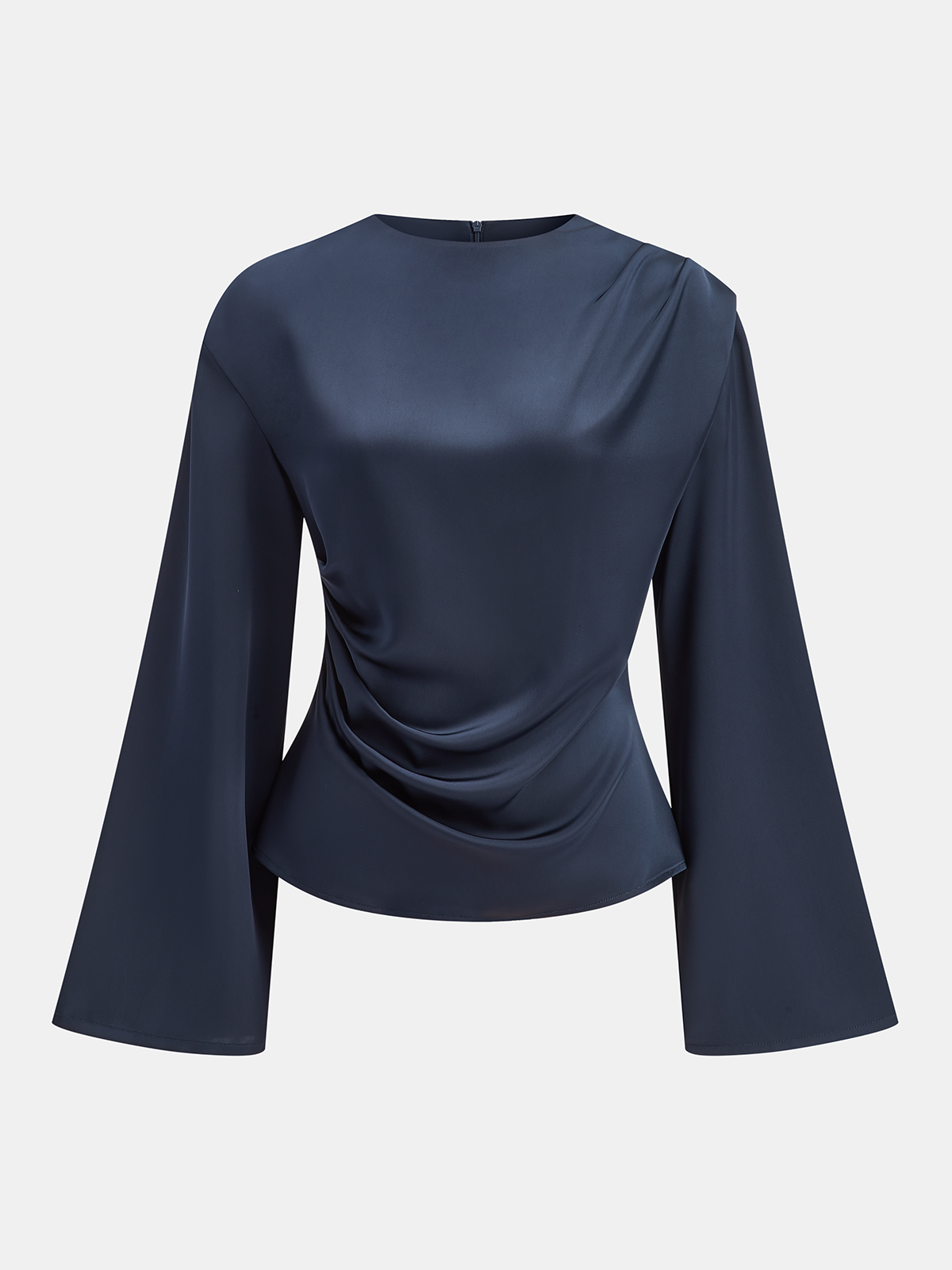 Satinbluse mit Glockenärmeln und Drapierung