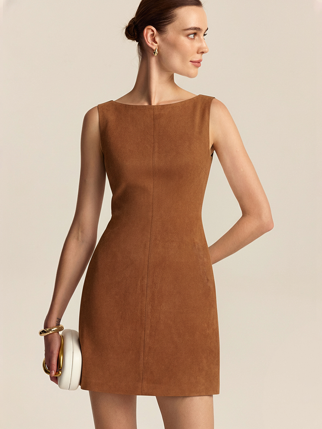 Ärmelloses Mini-Kleid aus Kunstwildleder