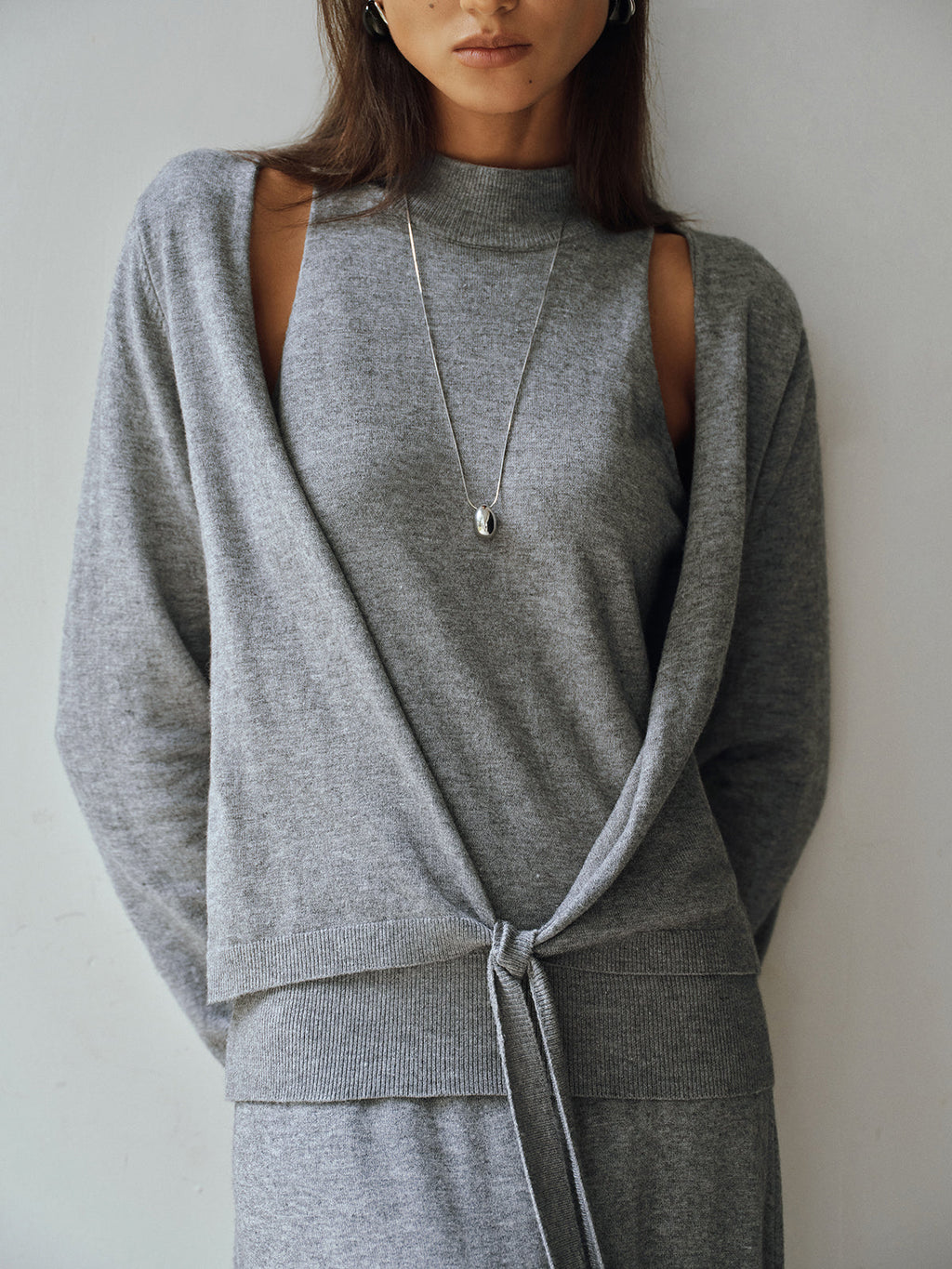 Knit Cut-Out Tie Waist Top and Skirt Set