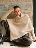 Metal Detail Turtleneck Poncho Sweater