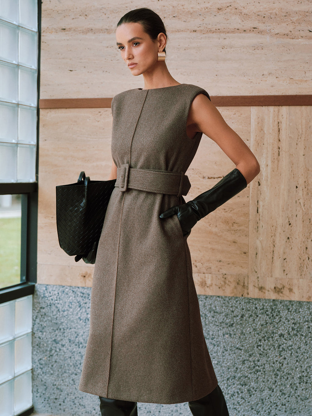 Belted Sleeveless Midi Dress