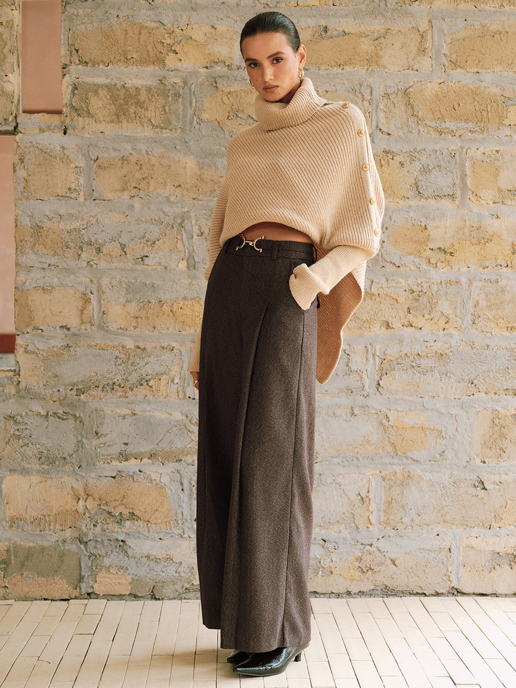 High-Waist Plissée Hose mit weitem Bein