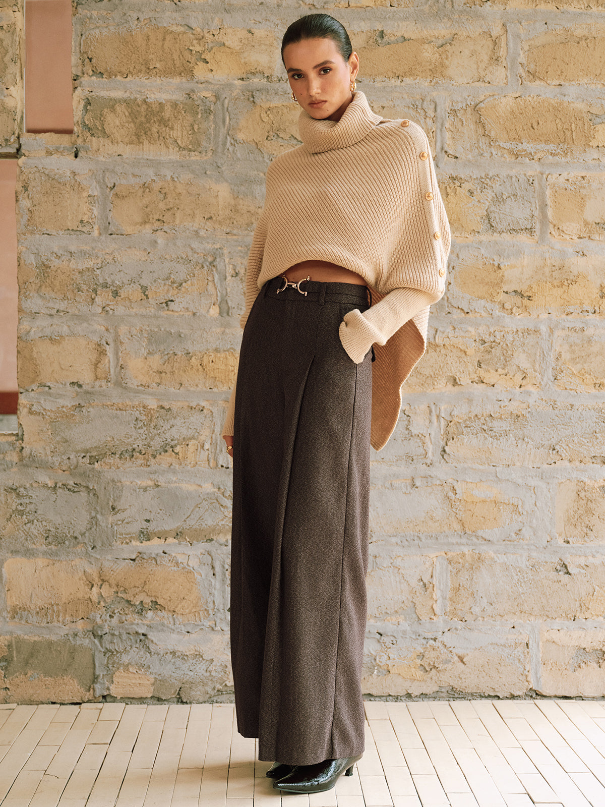 High-Waist Plissée Hose mit weitem Bein