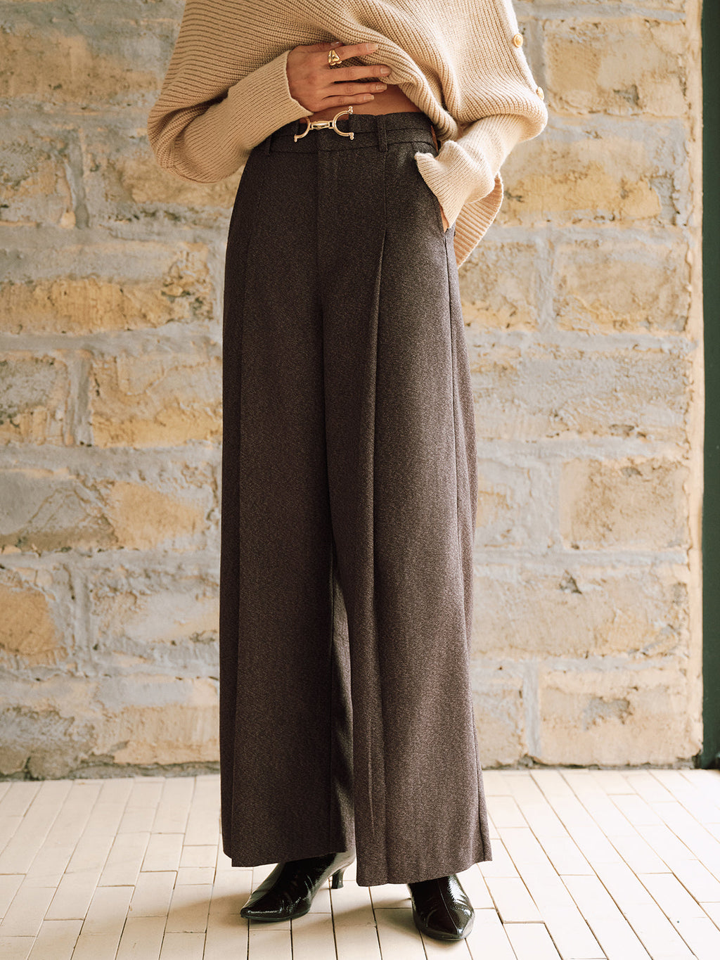 High-Waist Plissée Hose mit weitem Bein