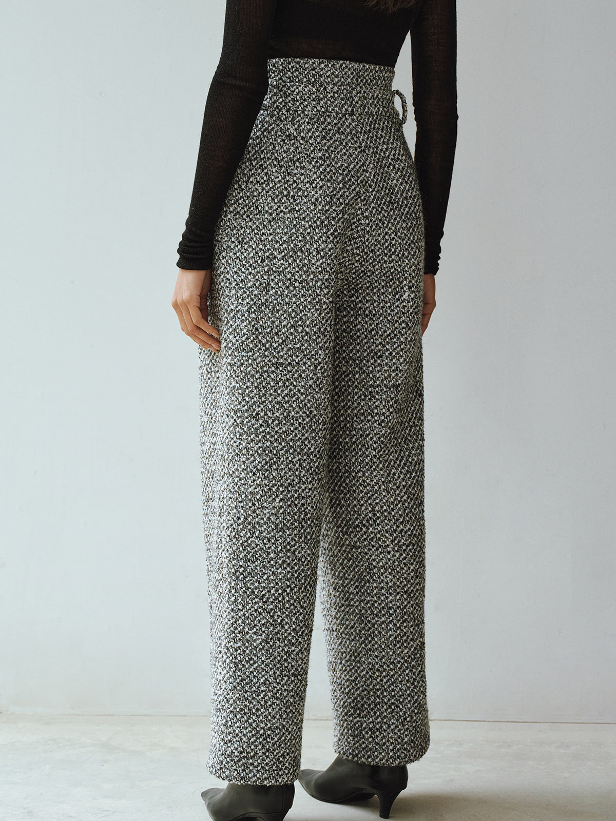 Pantalon en tweed à double taille en mélange de laine