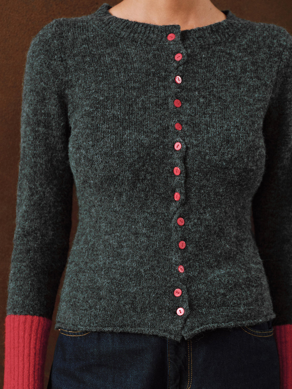 Gilet en maille mélangée à revers contrastants