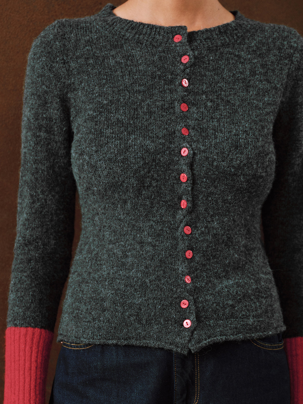 Gilet en maille mélangée à revers contrastants