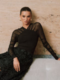 Transparente Bluse mit Mesh-Einsätzen und V-Ausschnitt