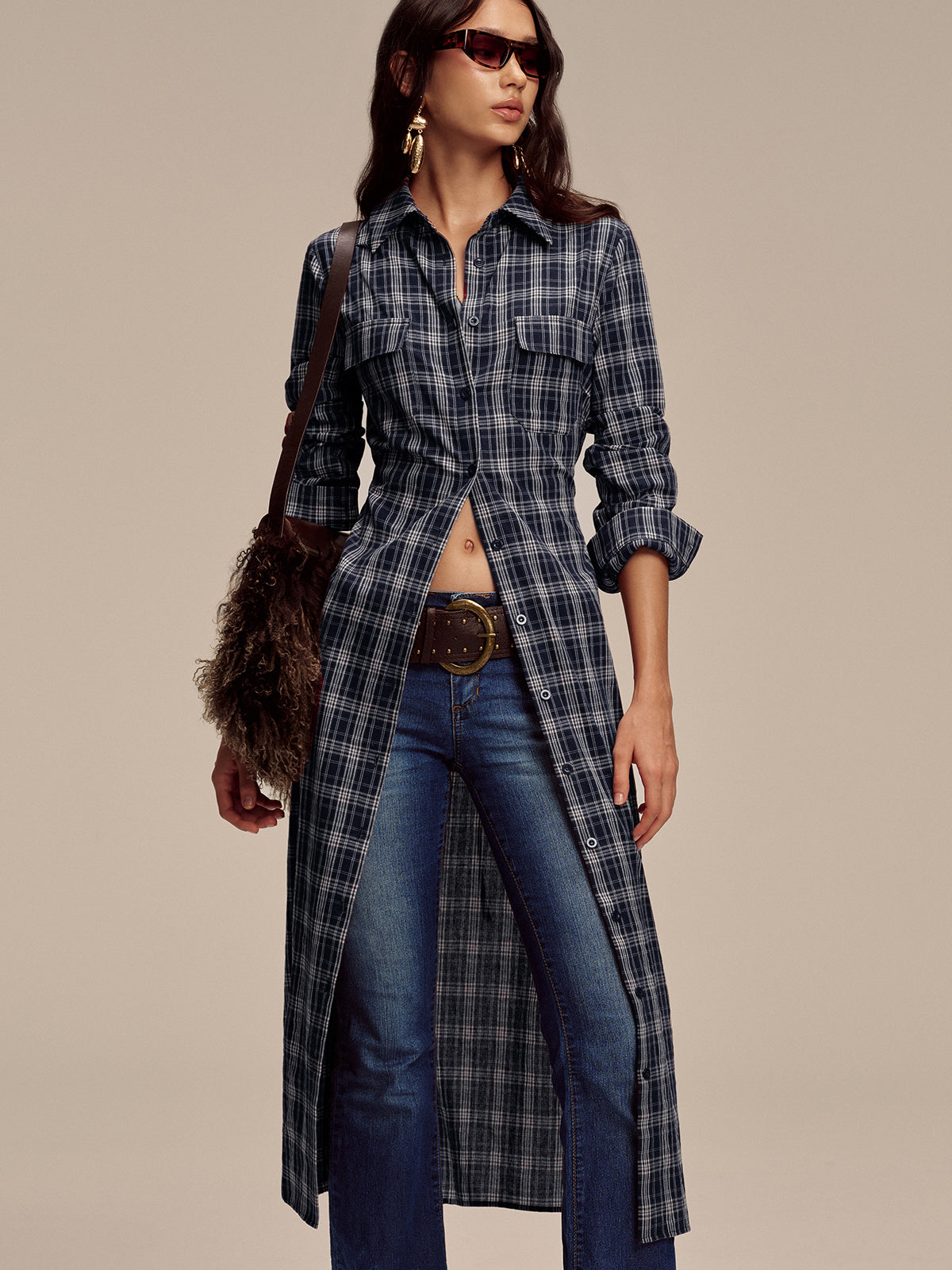 Robe chemise boutonnée à carreaux