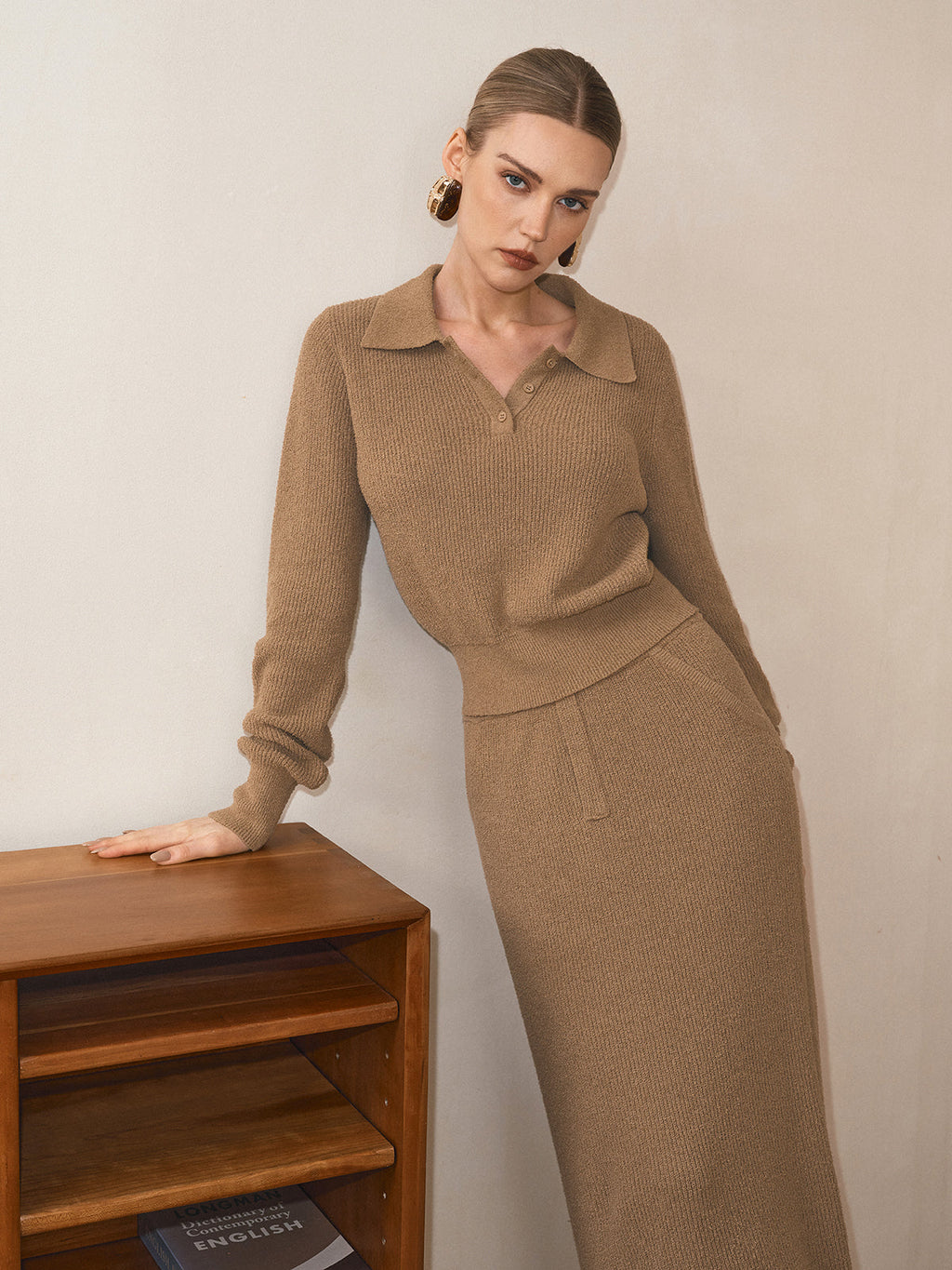 Polo Collar Cinched Waist Sweater