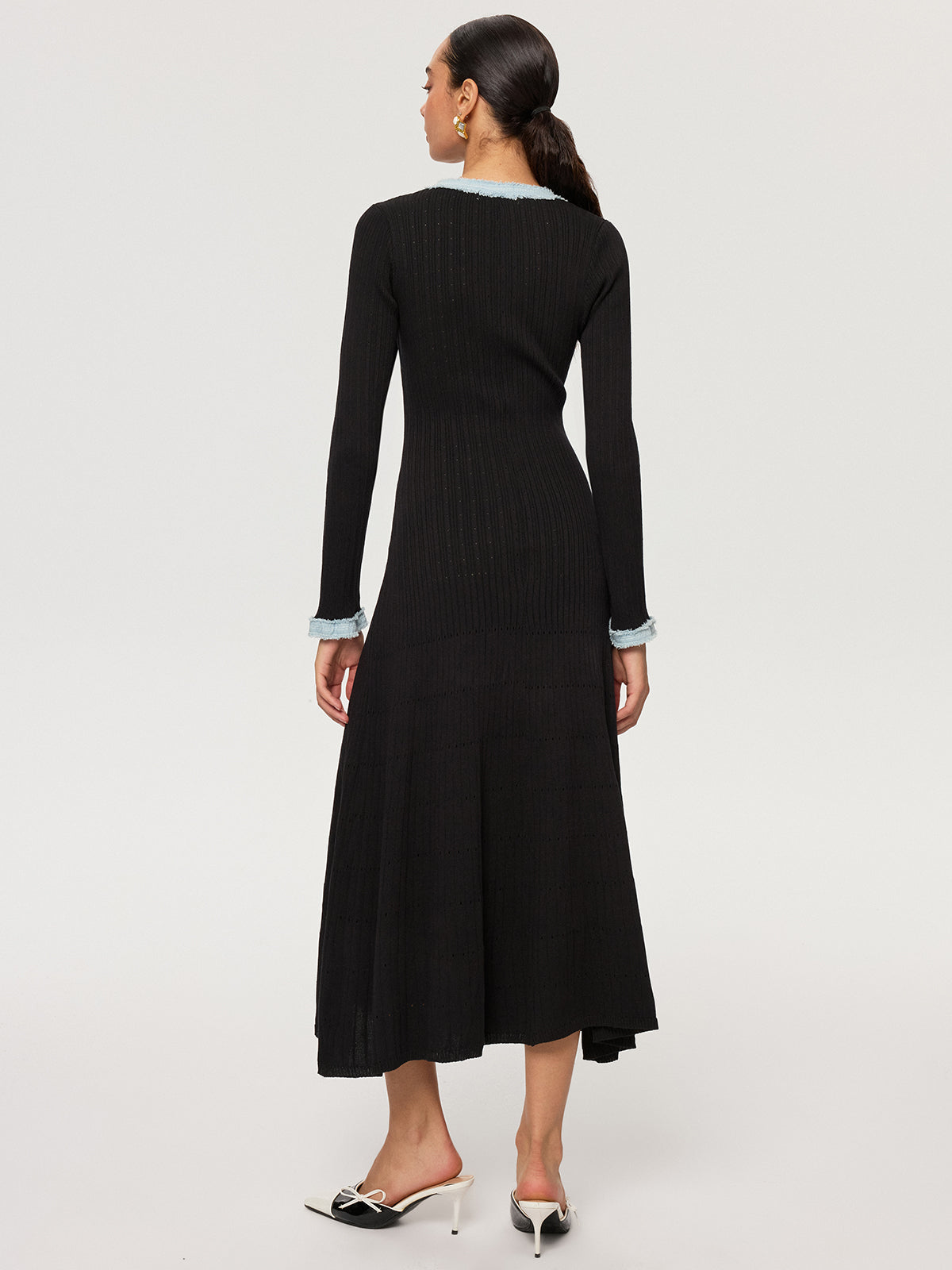 Robe longue en maille à empiècements en jean