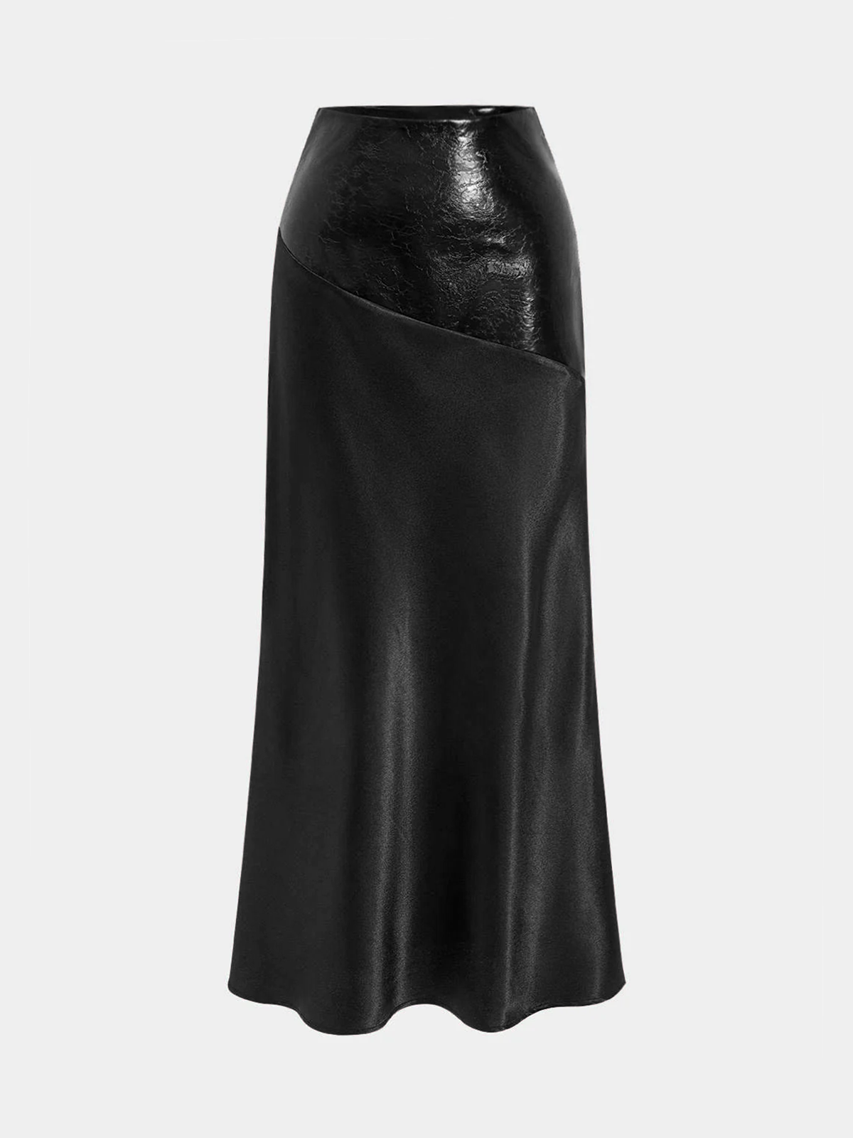 Maxirock aus Satin mit asymmetrischem Einsatz aus Kunstleder