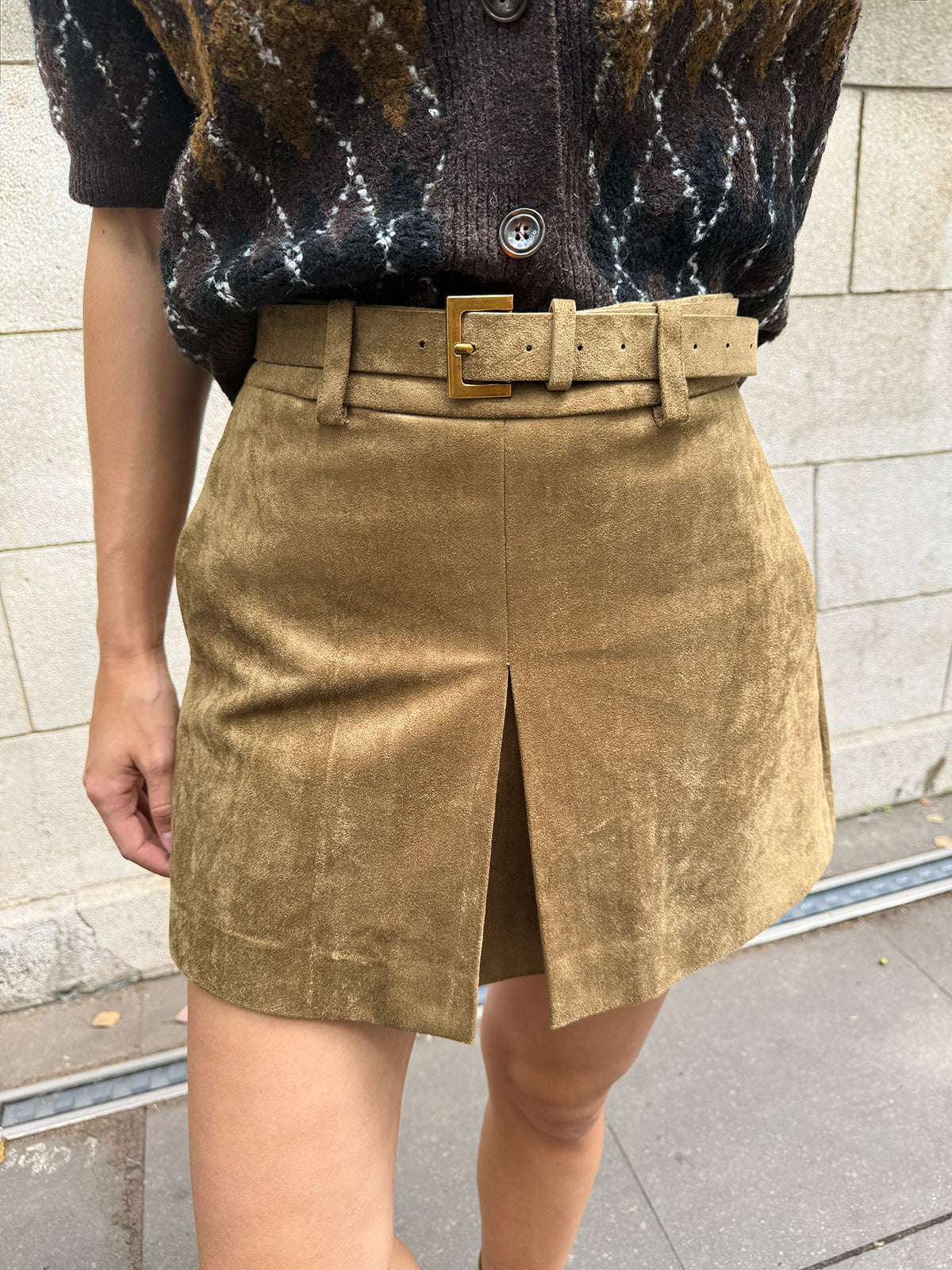 Minirock mit Gürtel, Wildleder-Optik und Schlitz