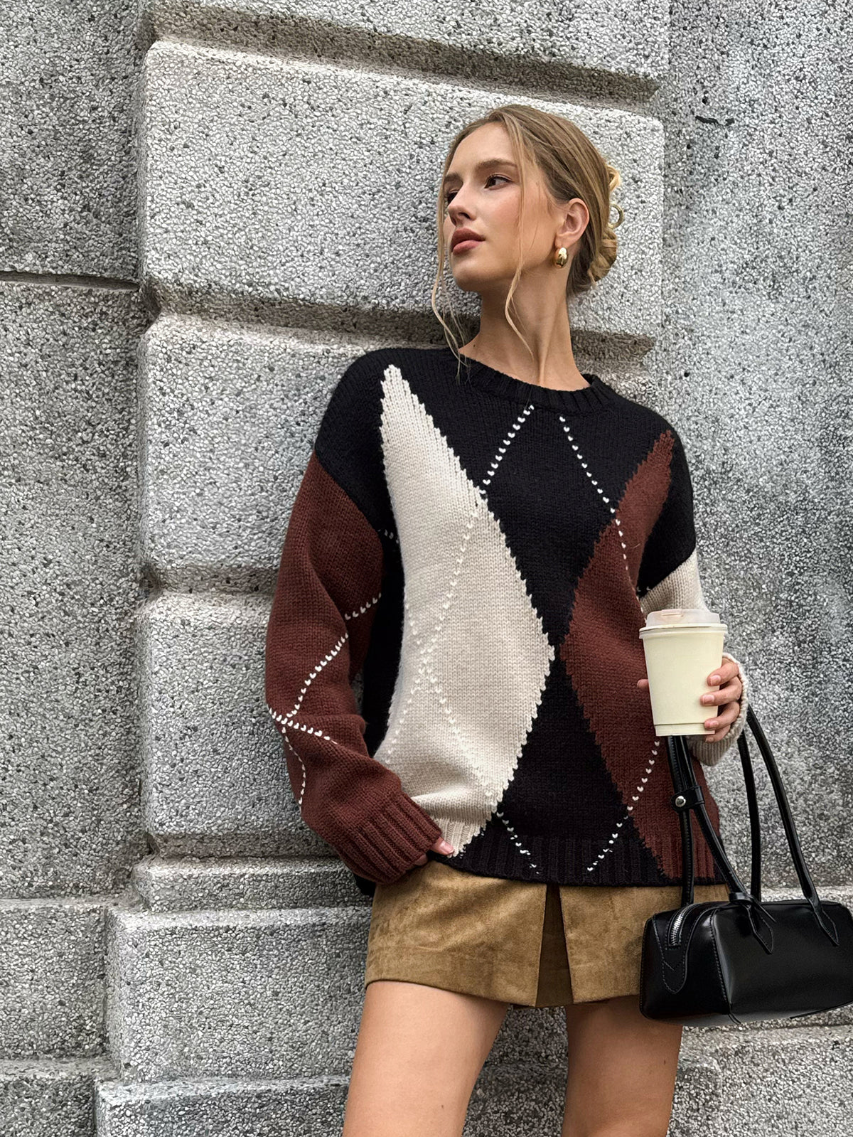 Mehrfarbiger Argyle-Pullover aus Wollmix