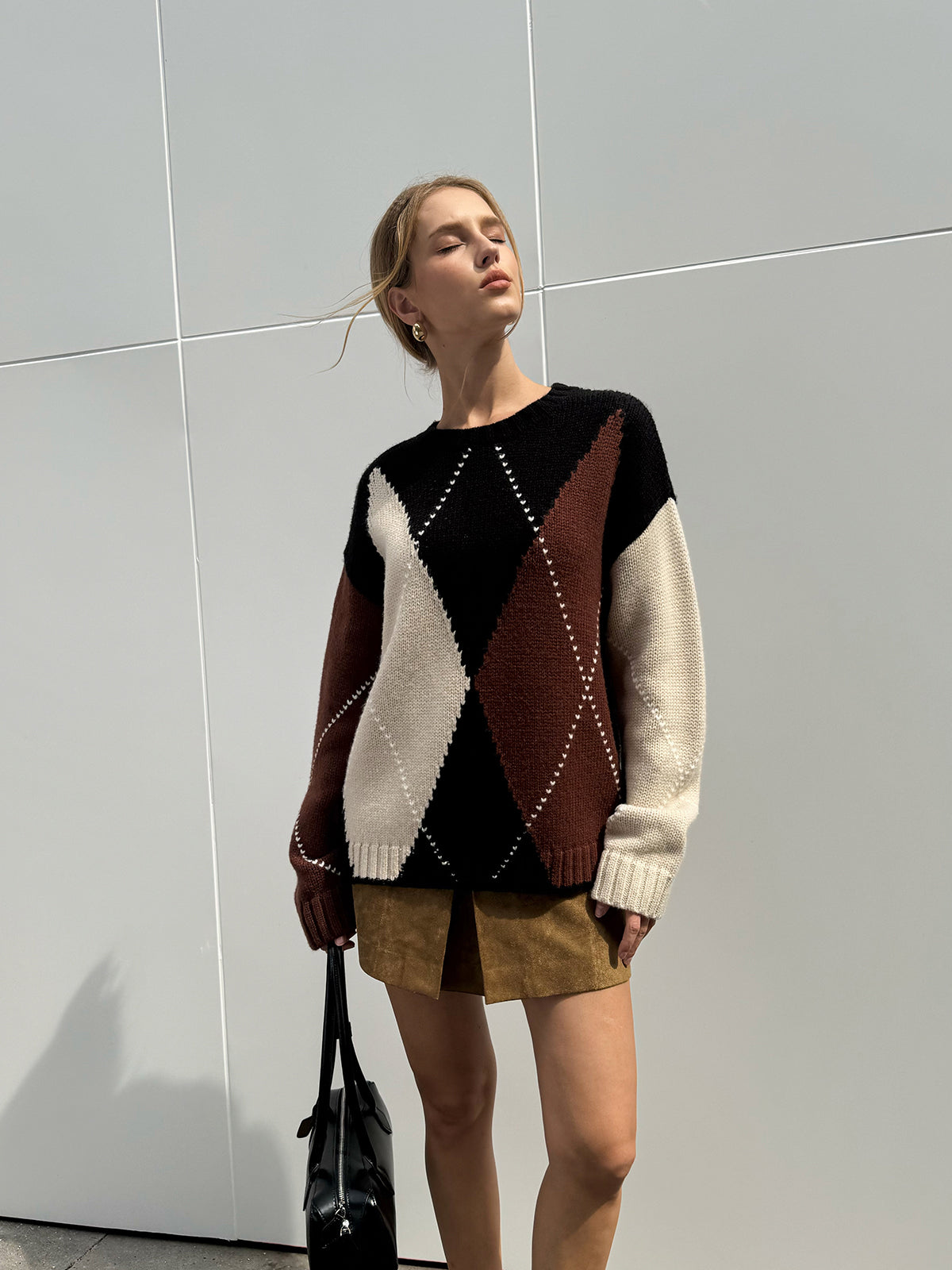 Mehrfarbiger Argyle-Pullover aus Wollmix