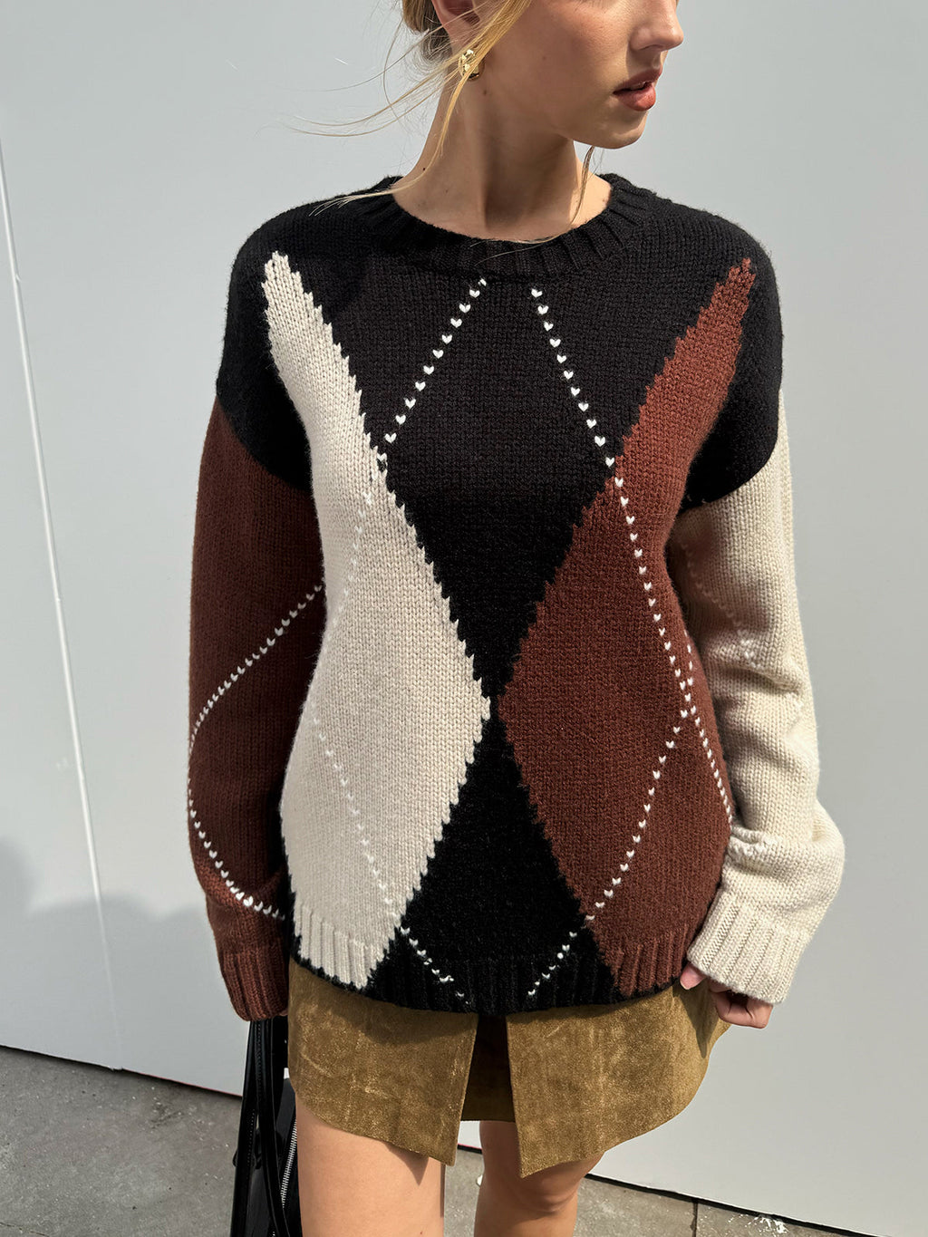 Mehrfarbiger Argyle-Pullover aus Wollmix