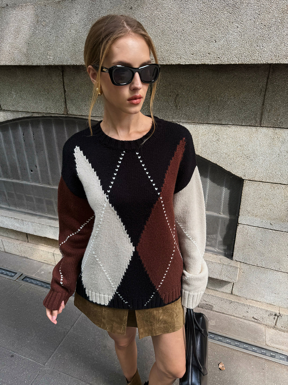 Mehrfarbiger Argyle-Pullover aus Wollmix