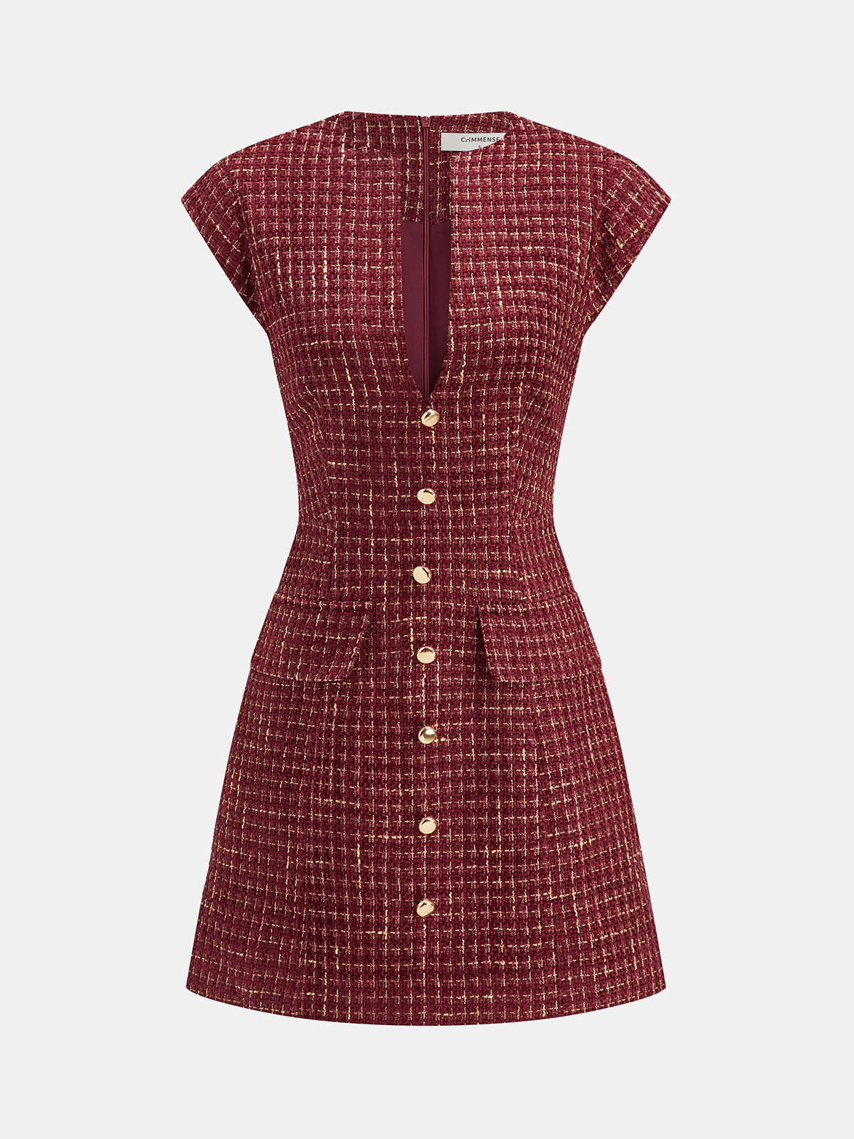 Tweed-Minikleid ohne Ärmel mit Metallknöpfen
