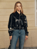 Kurze PU-Lederjacke mit Kunstfellkragen