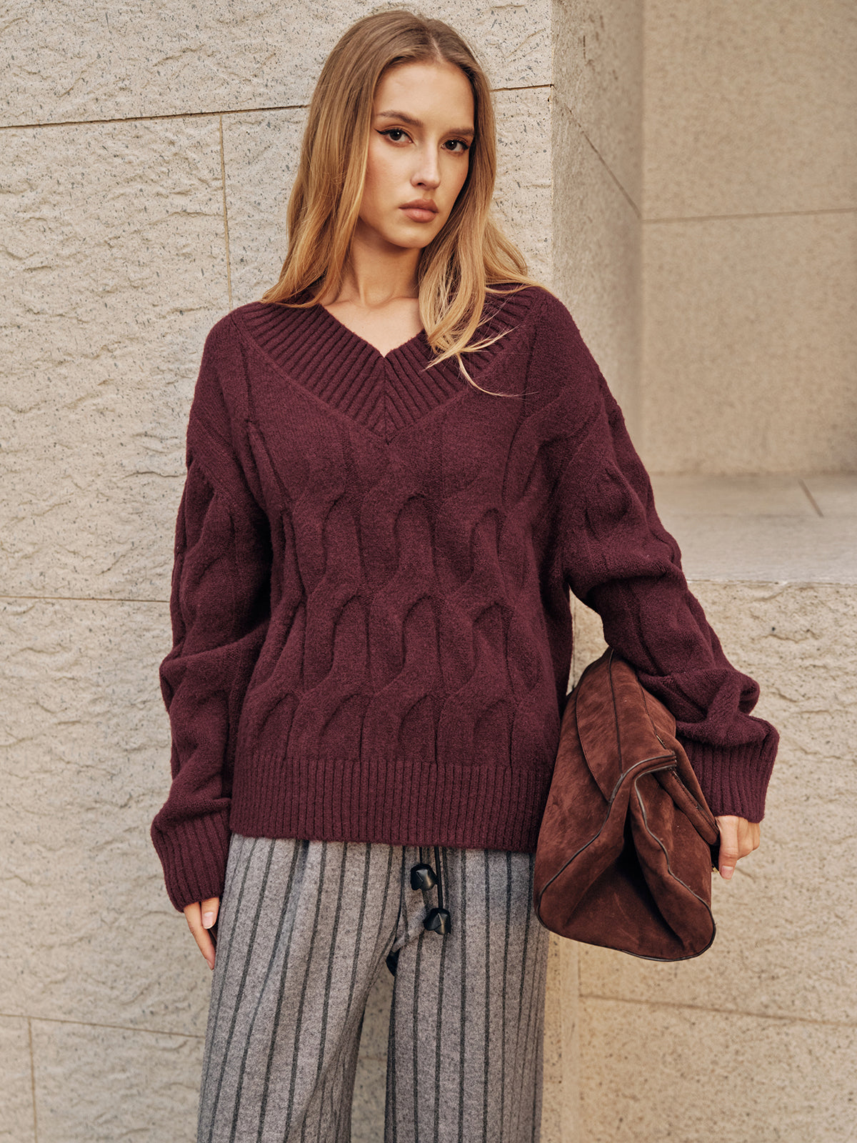 Pull en maille torsadée mélangé à la laine