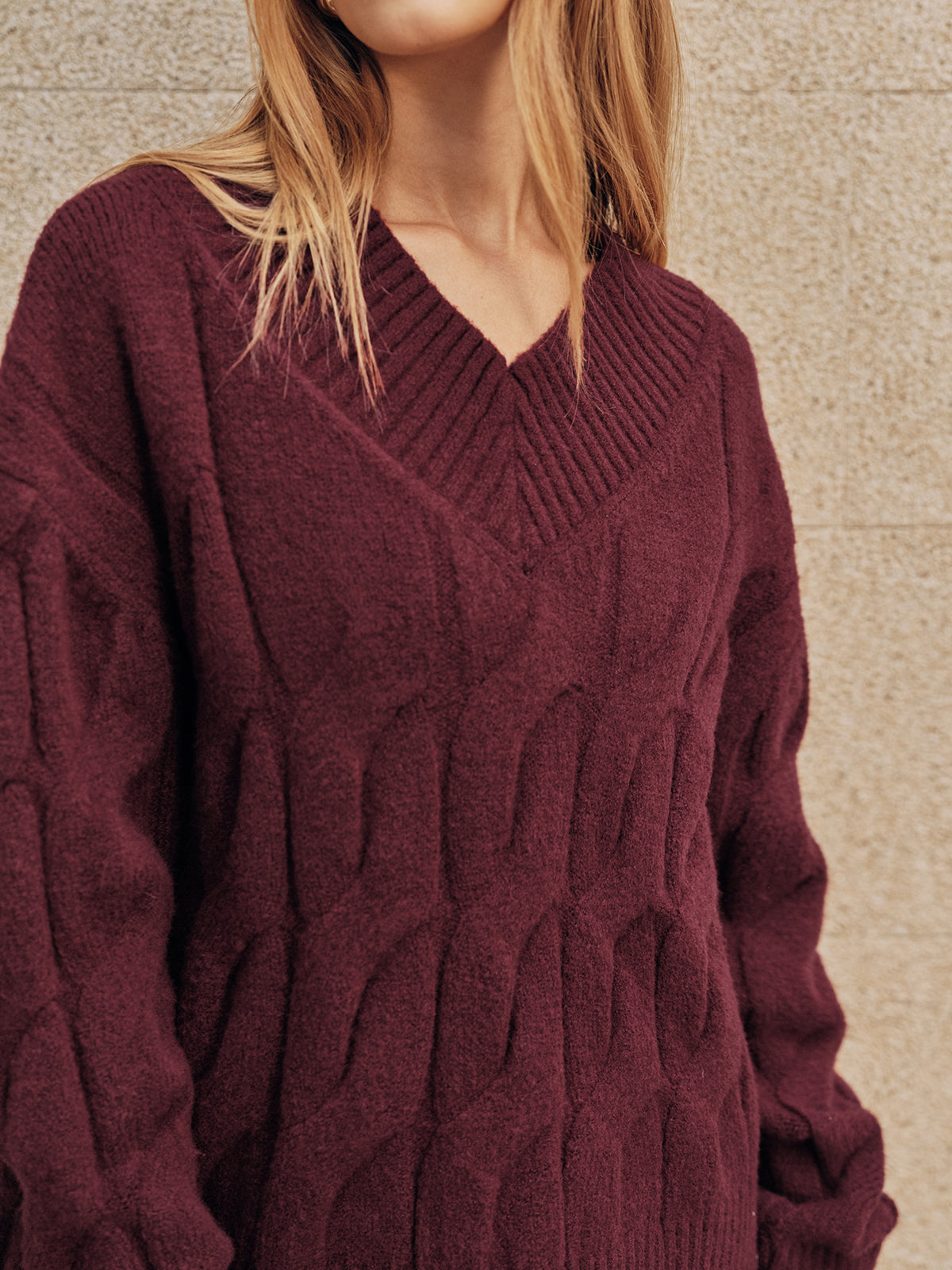 Pull en maille torsadée mélangé à la laine
