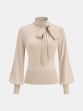 Bow Tie Neck Wool Blend Sweater