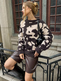 Kuhfell-Fleece-Pullover mit Rundhalsausschnitt