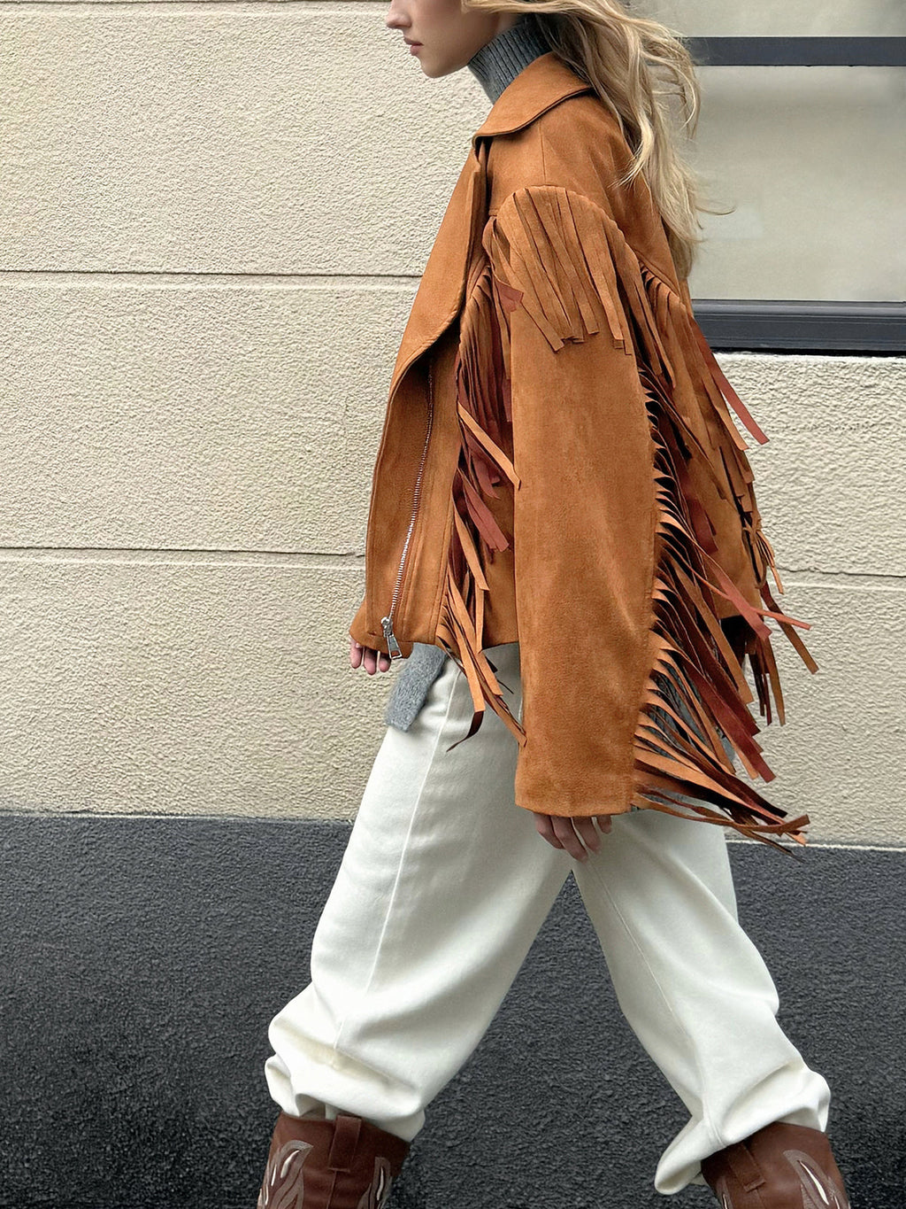 Veste à franges à col revers