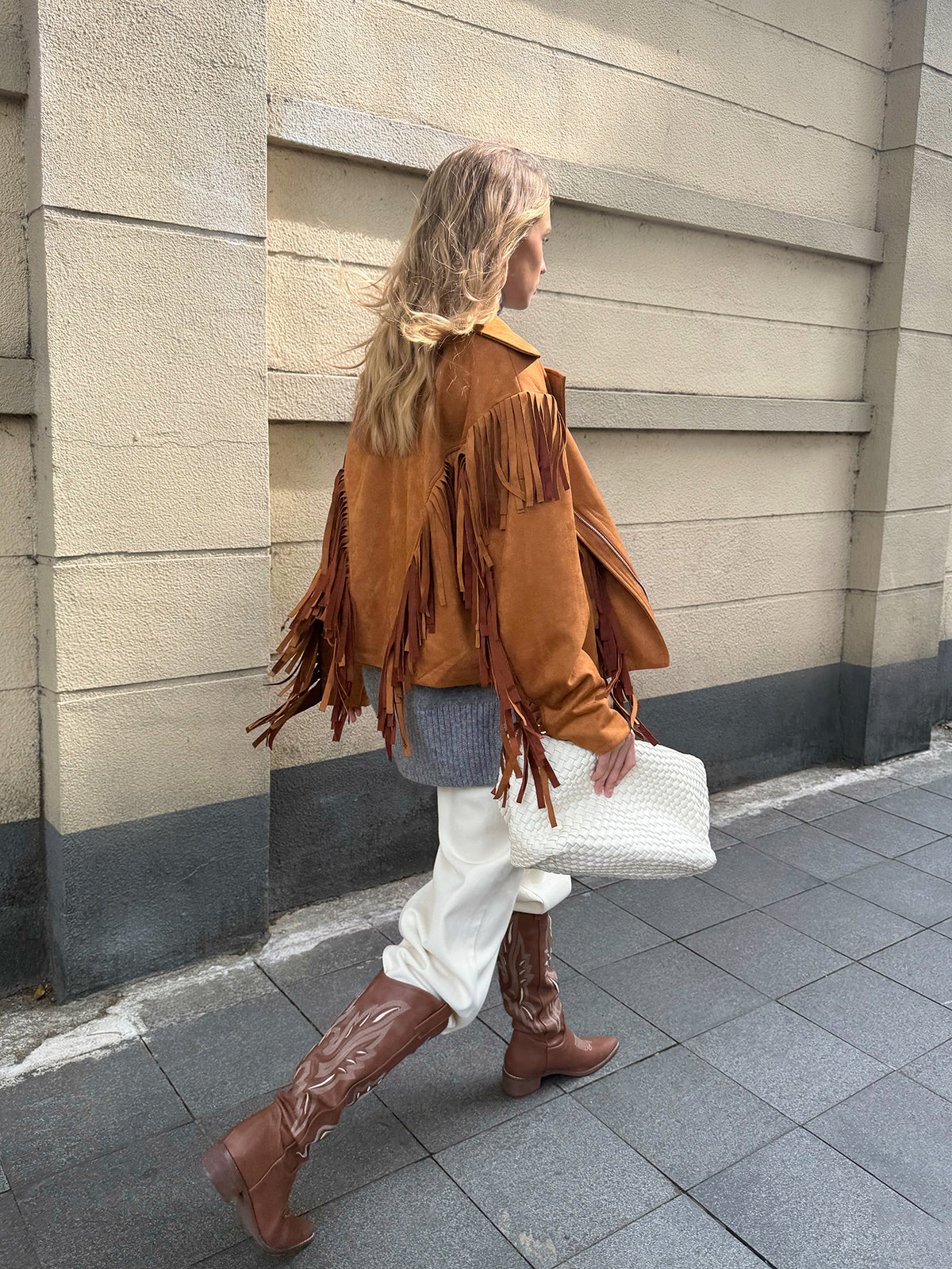 Veste à franges à col revers