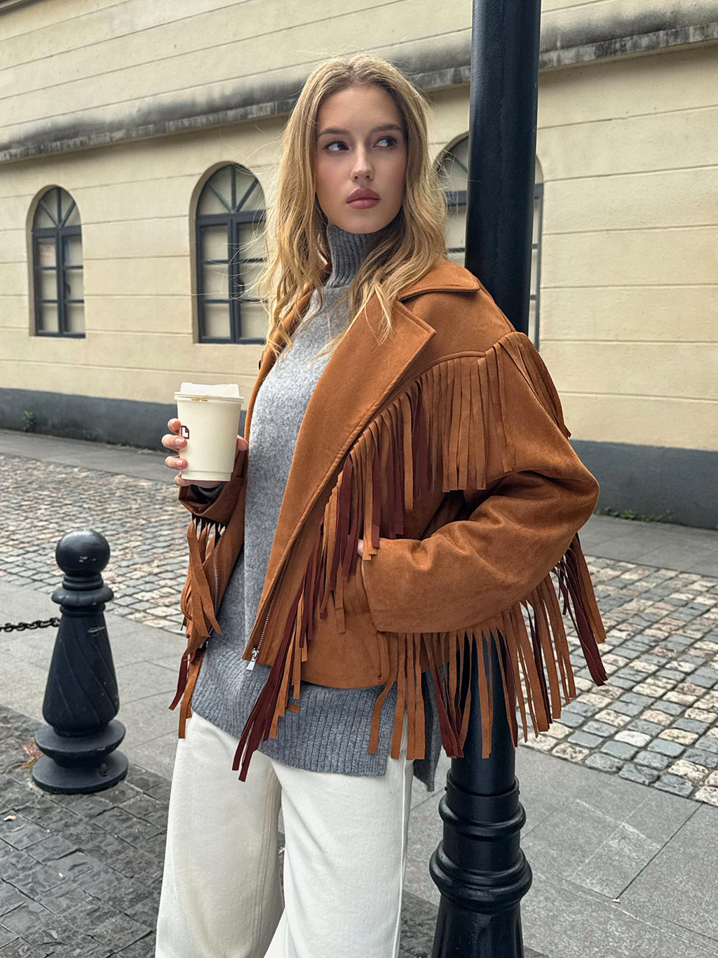 Veste à franges à col revers