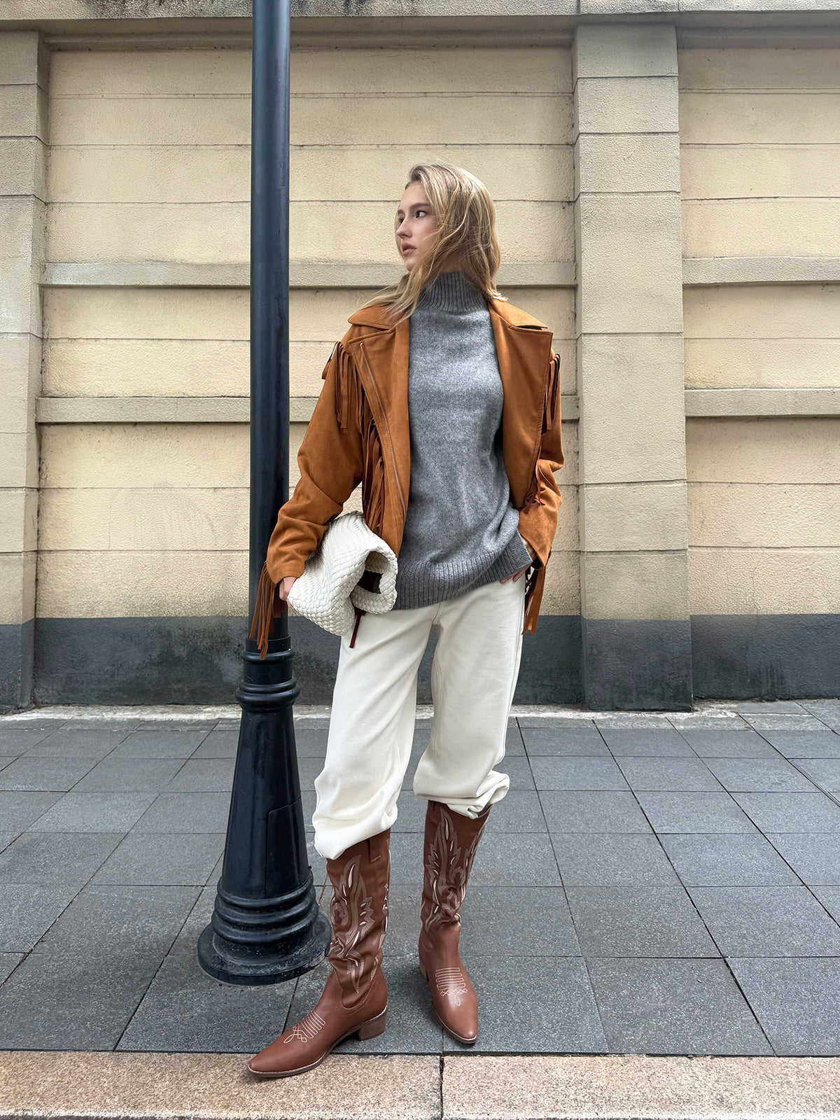Veste à franges à col revers