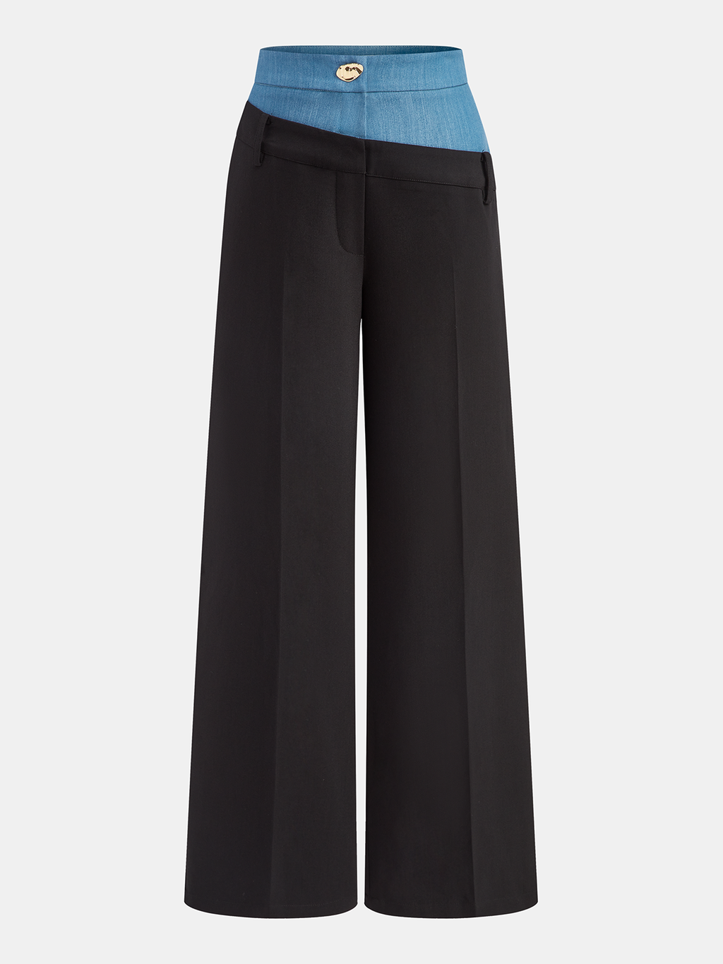 Pantalon droit à taille contrastante