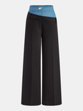 Pantalon droit à taille contrastante