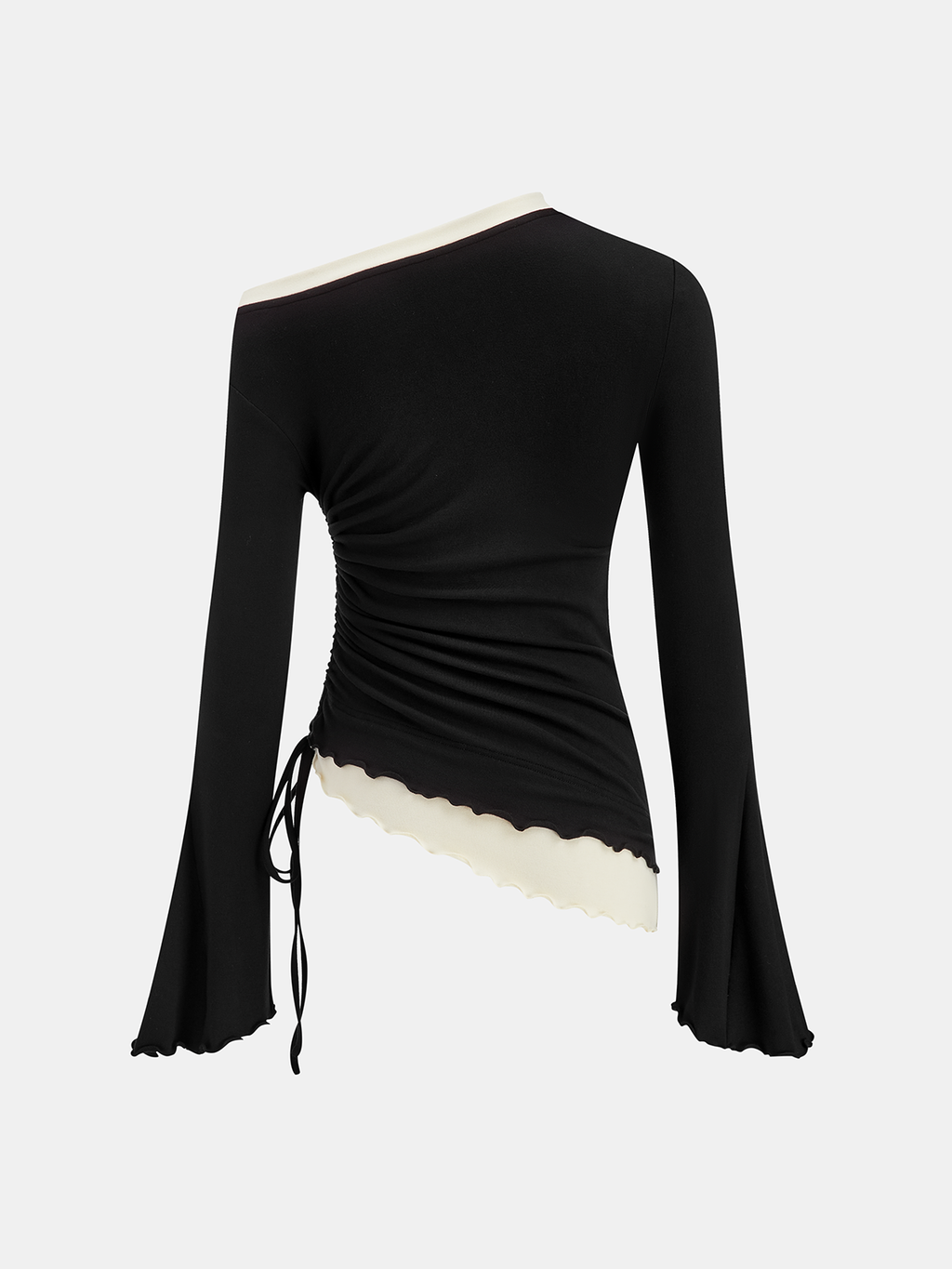 Contrast Ruffle Asymmetric Ruched Top