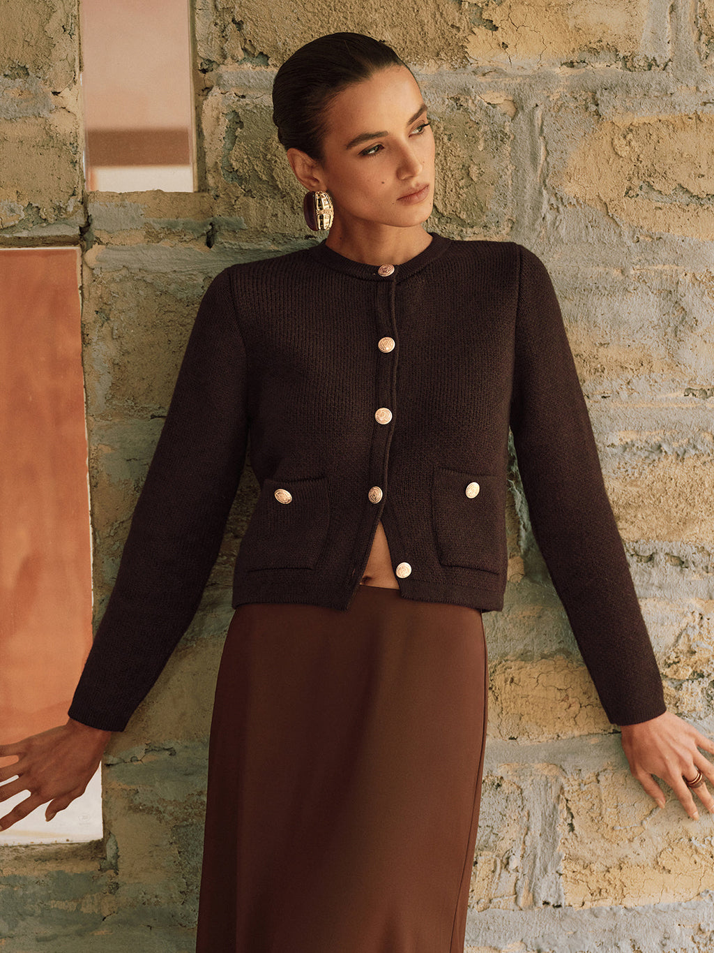 Strickjacke aus Wollmischung mit Metallknöpfen
