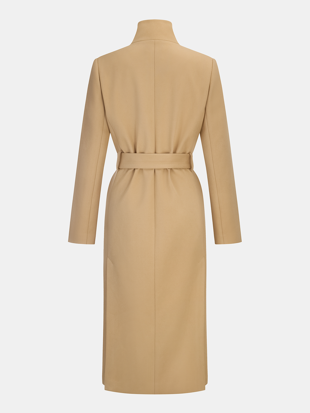 Belted Metal Button Stand Collar Longline Coat