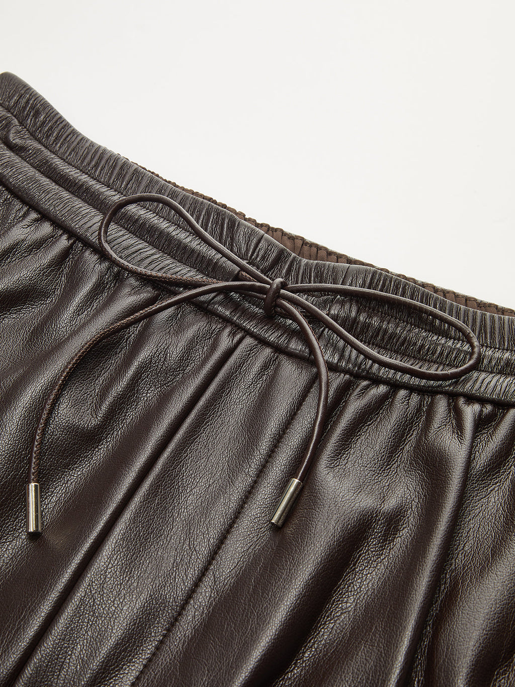 Pantalon large taille haute en similicuir avec cordon de serrage