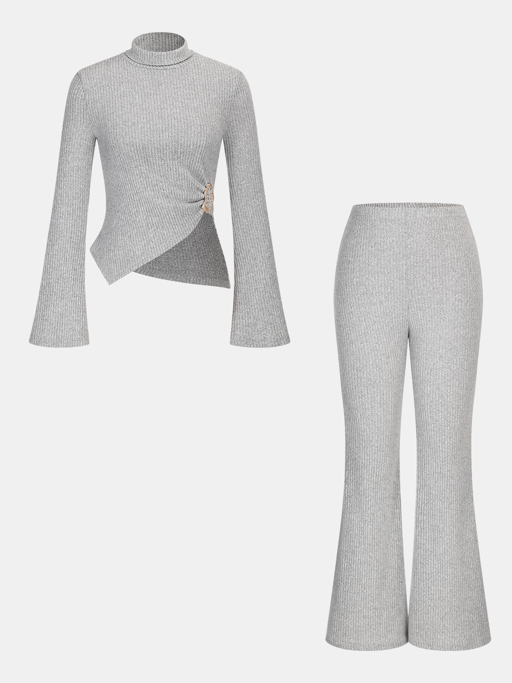 Geripptes Strick-Top und ausgestellte Hose Set