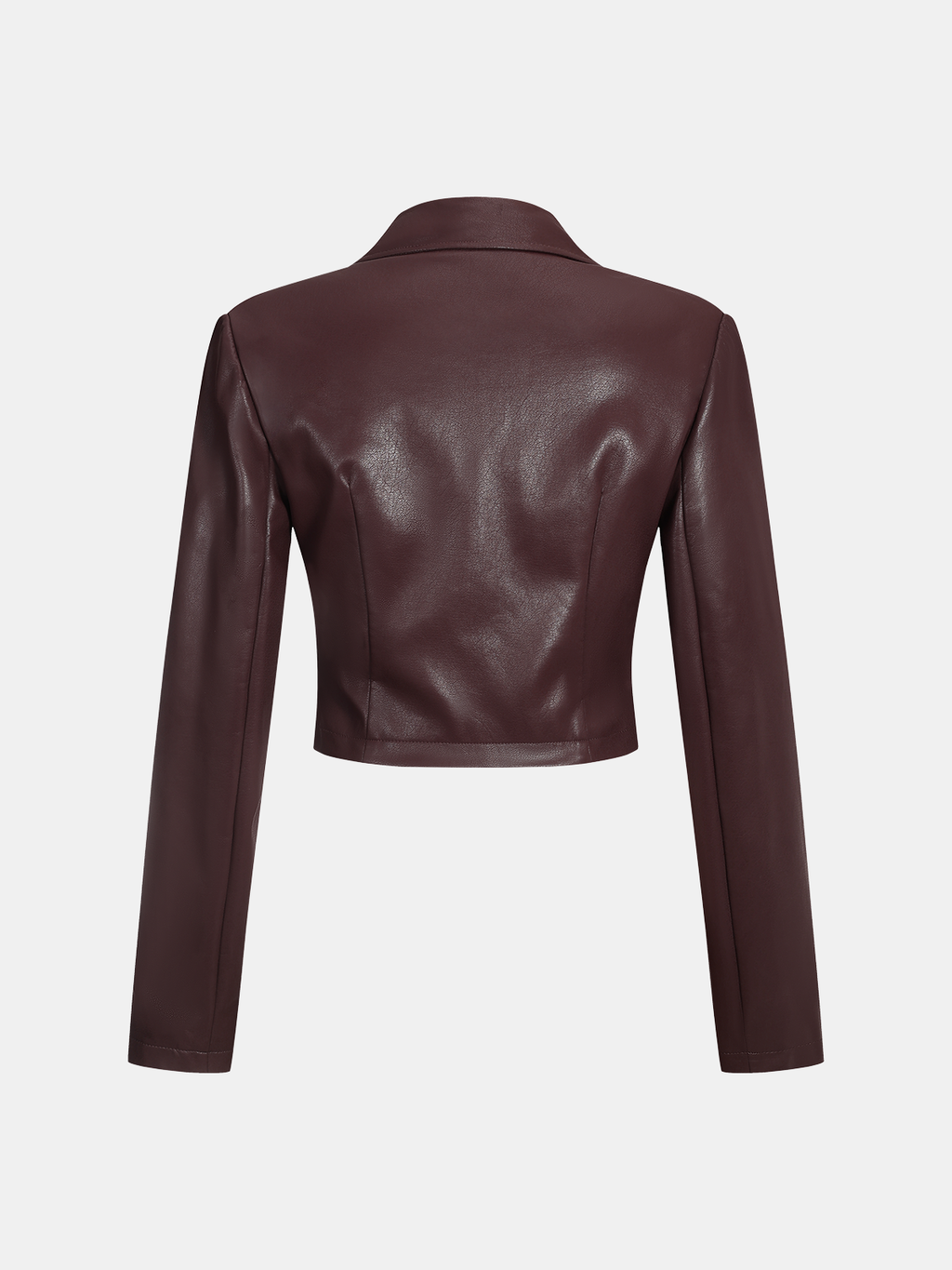Collared Faux Leather Cropped Cross-Front Top