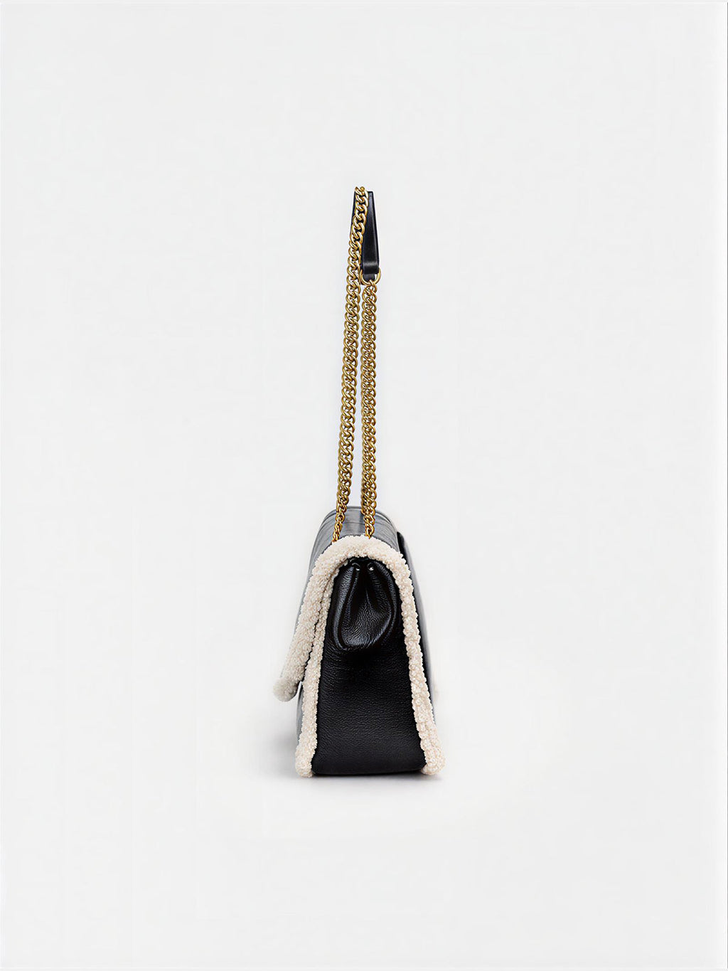 Chain Strap Shearling Trim Shoulder Bag